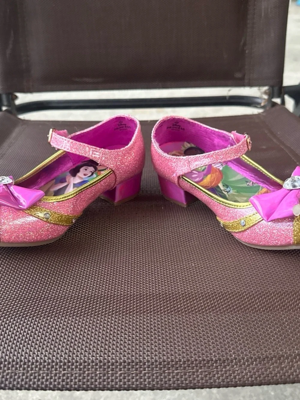 Disney Pink Glitter Girls' Mary Janes with Gold Accents and Bow